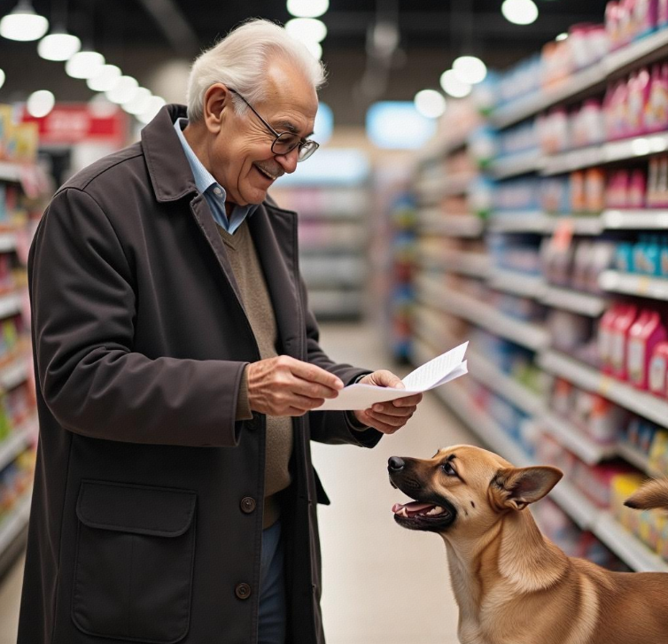 He held a piece of paper in his hand, carefully reading the terms of the insurance policy, while the puppy circled around him excitedly, tail wagging